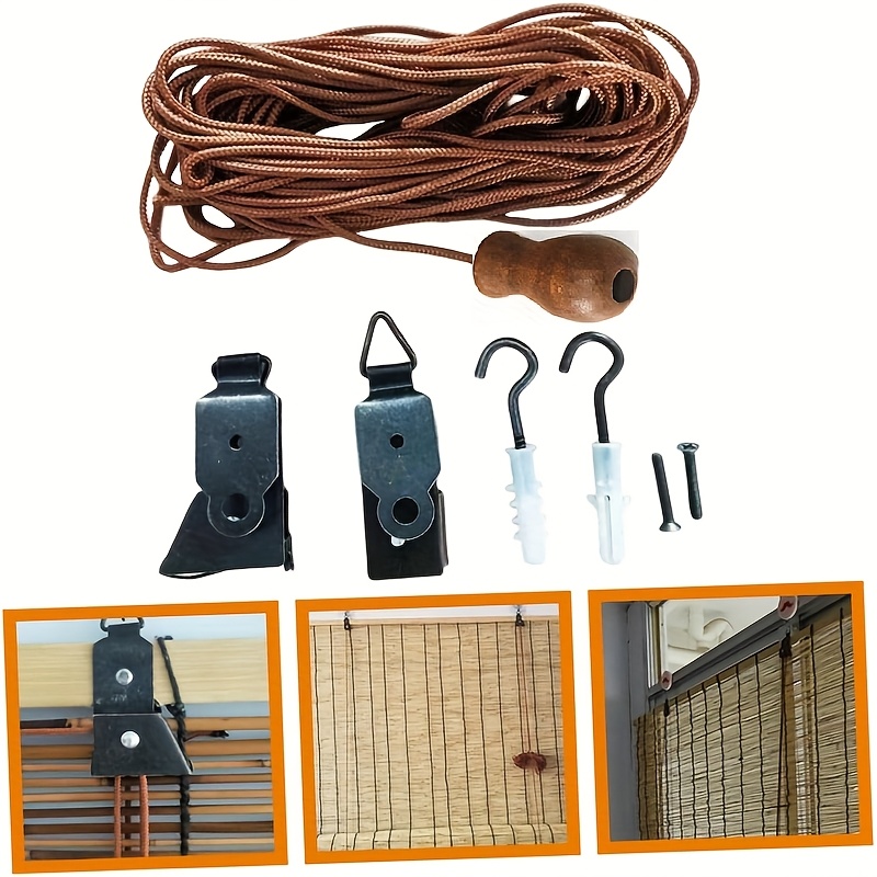 diy   accessory kit roman shade replacement damaged curtain parts set blind lift system repair kit   12m brown silent pull cord 1 brown wooden bell pendant 1 set   curtain lock set pvc sunshade bracket