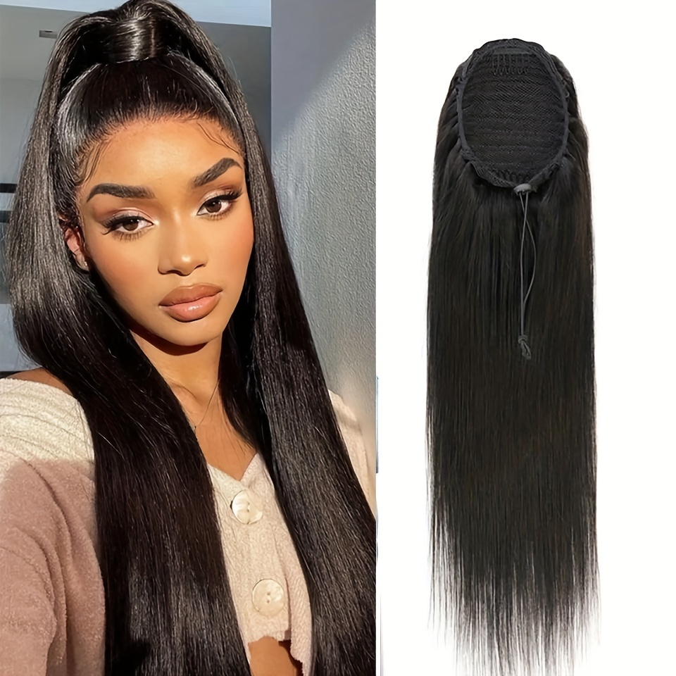 

Straight Ponytail Human Hair Extensions With Clip 16''-26" 100gram Straight Human Hair Drawstring Ponytail For Women 1 Piece