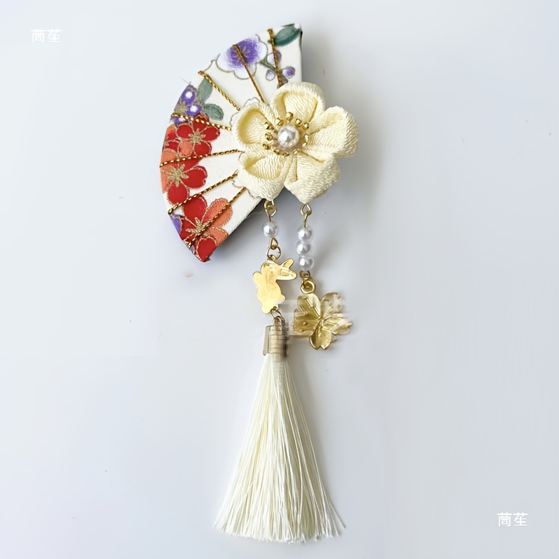 TEMU 【日本のデザイン】優雅な花魁髪留め - 細かい花柄のヘアクリップ。着物、漢服、旅行写真、に