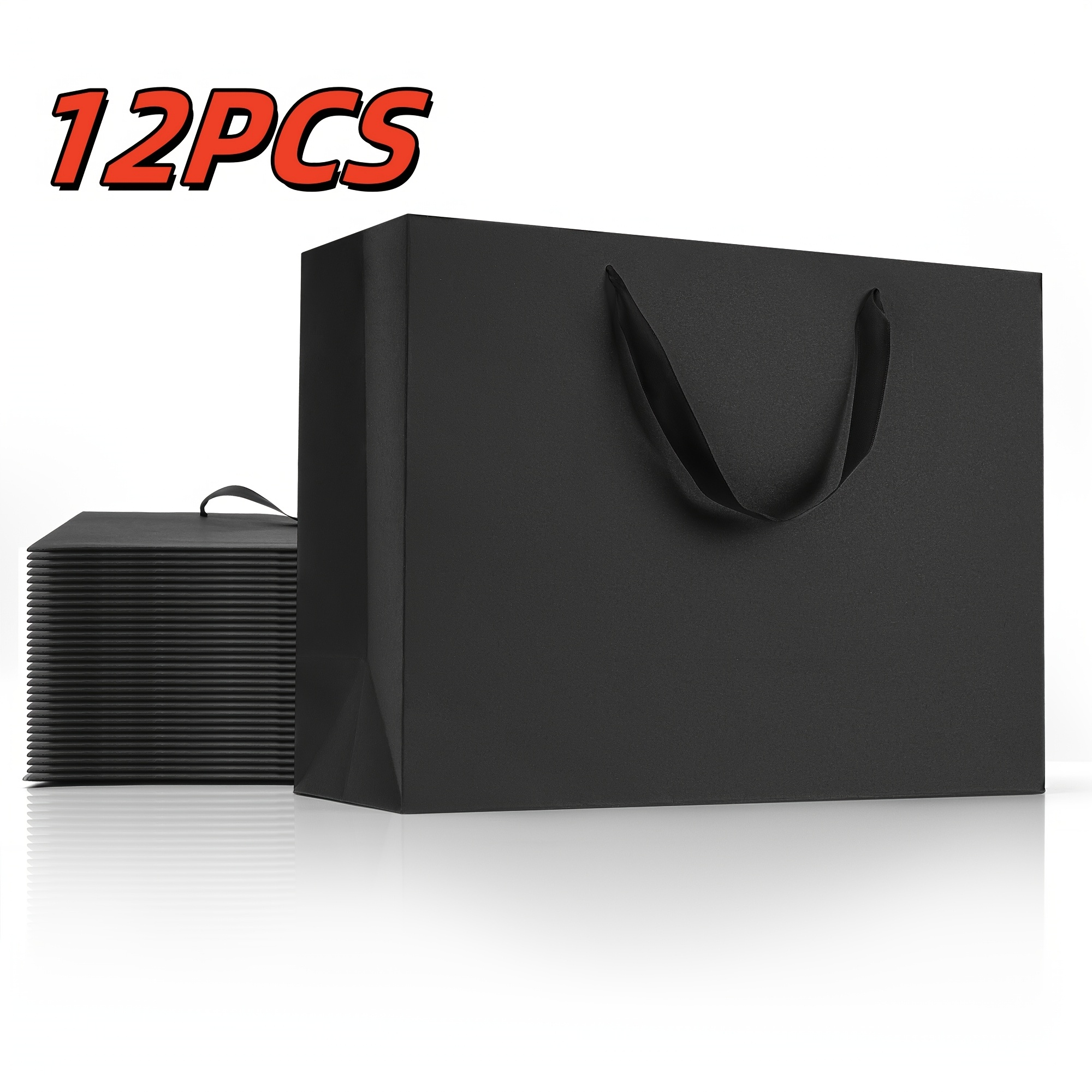 

12pcs Elegant Black Paper Gift Bags With Handles, 16x6x12 Inches - Ideal For Business, Boutiques, Parties & Weddings, Sturdy Shopping Bags With Rope Closure, Gift Bags For Gifts