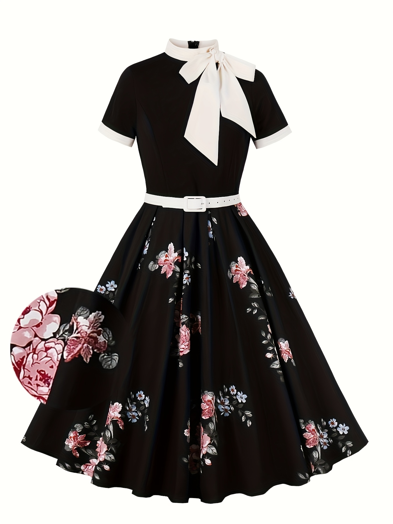 Elegant Floral Print Vintage * Party Back-To- Valentine'S Day Women'S  Summer Dress with Belt