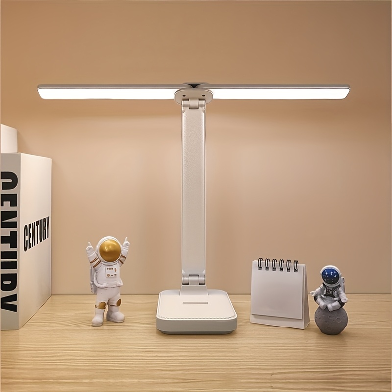 

1pc Dual Head Led Desk Lamp, Adjustable Brightness, 3 Color Temperatures, Touch Control, Usb Charging, Foldable Design, Suitable For Learning, Office, And Gift