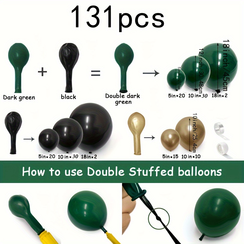 TEMU Black Green Garland Kit, 131pcs Dark Green Metallic Golden Balloons, Forest Green Arch Kit For Baby Shower Jungle Birthday Wedding Sport Soccer