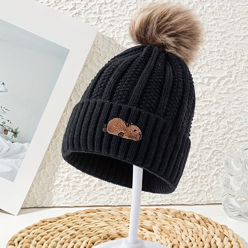 TEMU A Women's Hat With Cartoon Capybara Embroidery, Wheat Ear Logo, And Rolled Brim. This Beanie Is A New Winter Style For Women, Offering Extra . A