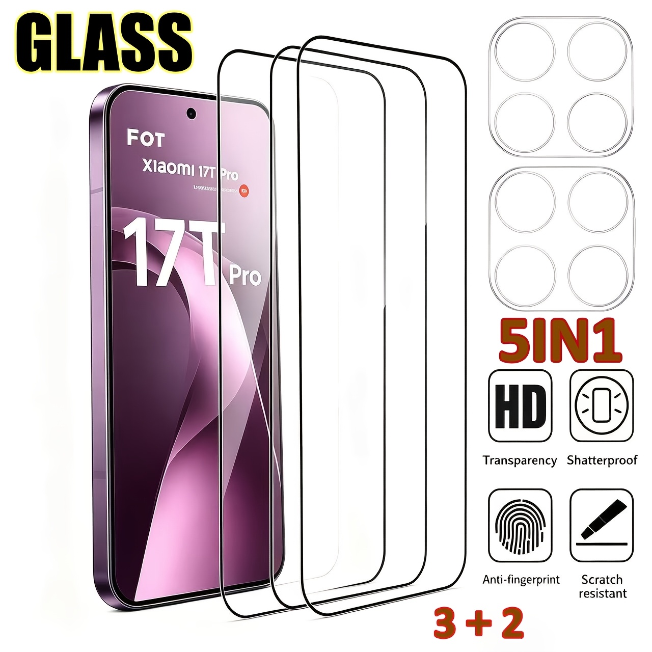 TEMU 3 2 Suitable For Xiaomi Protective Film Xiaomi 17t/17tpro 9h Hardness Tempered Glass Film With High Definition Original Color Compatible With