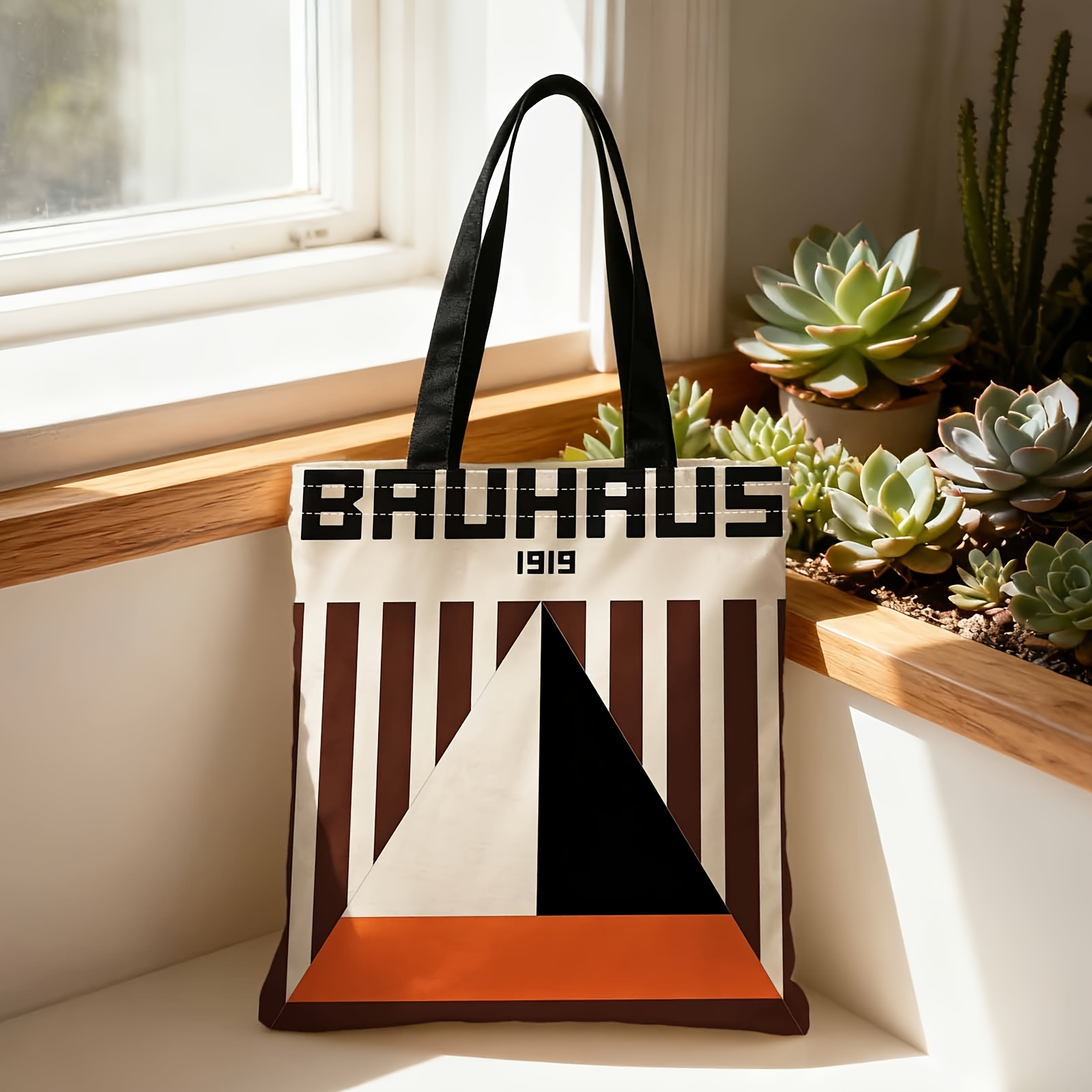 TEMU A Stylish Tote Bag, Bauhaus Style Graphic, With Large Capacity And Durable Handles, Ideal For Casual Shopping, Daily , And Occasions. It Makes A