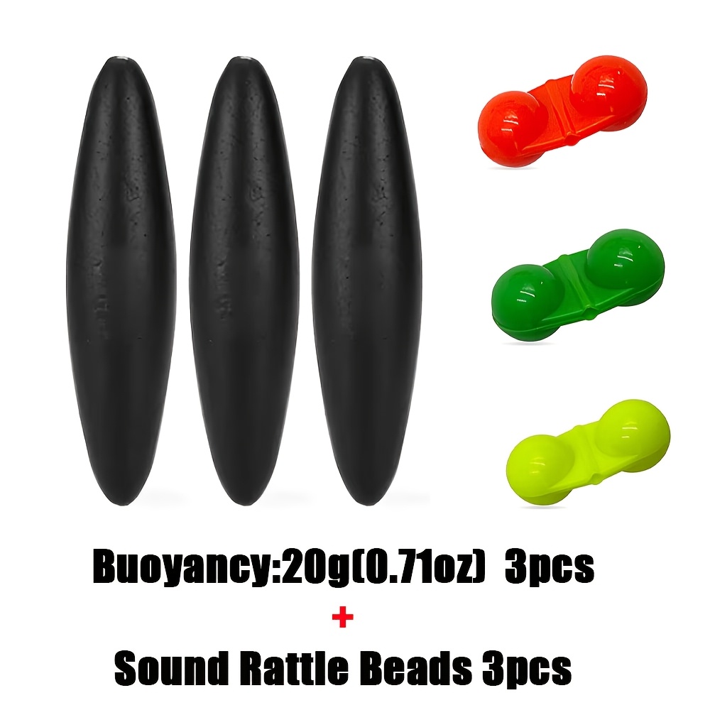 TEMU Set Of 3 Eva Inline Fishing Floats Accompanied By 3 Sound Rattle Beads – Options Of 20g, 30g, And 40g, Ideal For Catfish And Freshwater Fishing