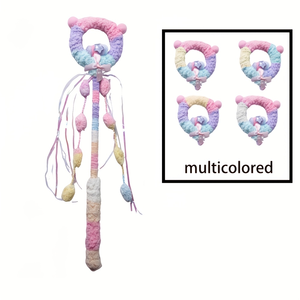 TEMU 1pc Macaron Style Cat Teaser Wand With Shimmer Tassels & Fluffy Pom Poms, Soft Non-slip Handle Interactive Cat Toy For Kitten Exercise & Boredom