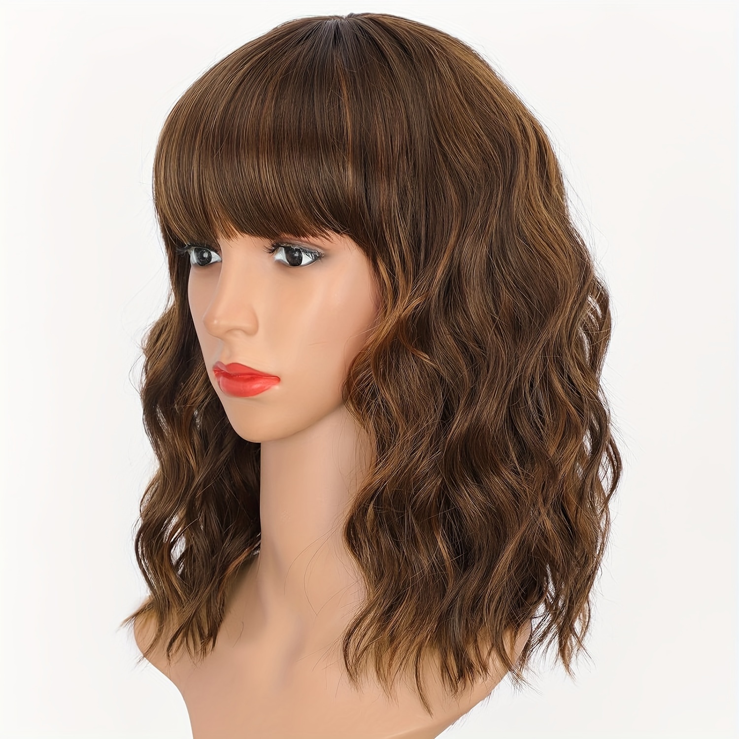 Retro Brown Wig 50s 60s 70s Wig Bangs Women Synthetic Hair Temu