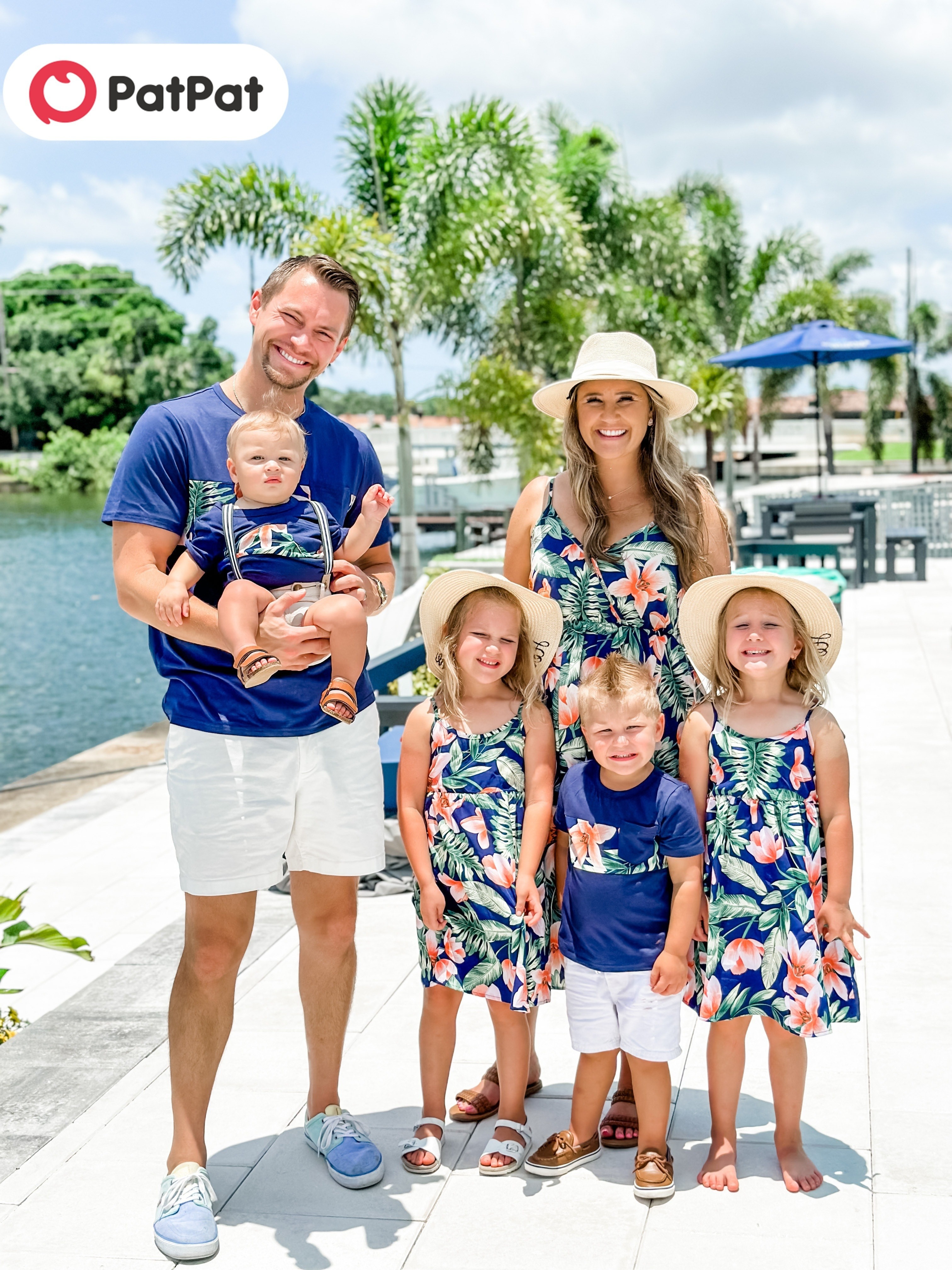 Blue Polka Dot Family Matching Sets（ Belted Midi Dresses and Raglan Short-sleeve T-shirts）