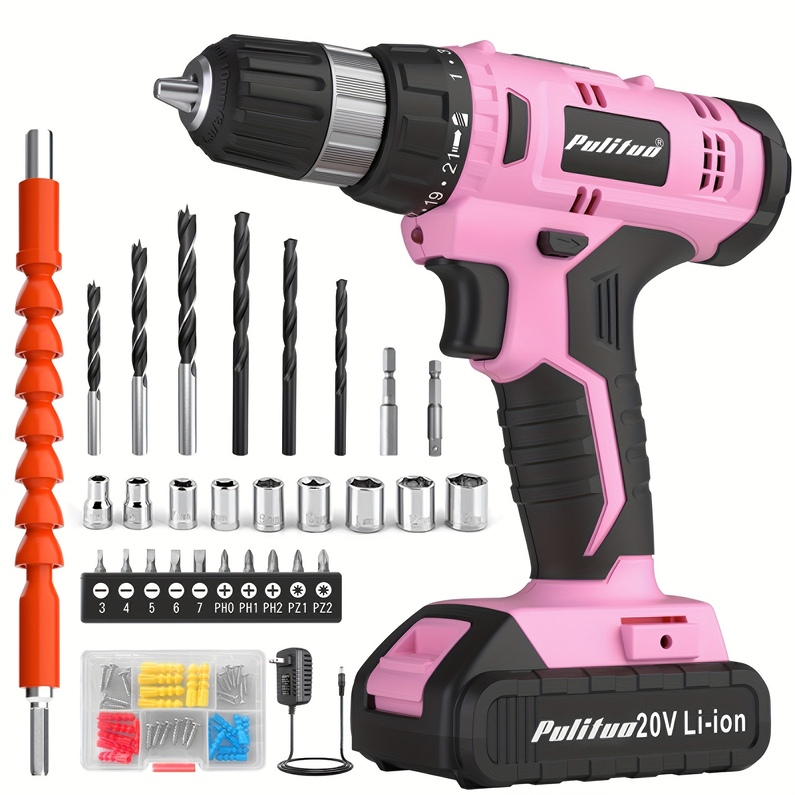 

Cordless Drill Set, 20v Drill With Battery And Charger Pink