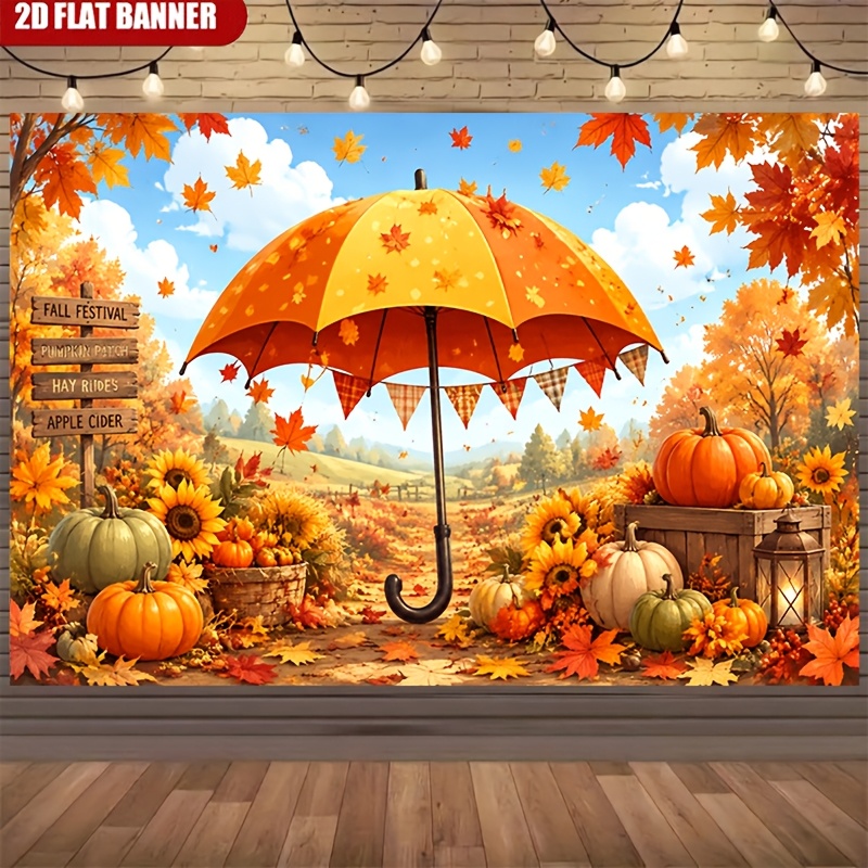 Autumn Leaves Pumpkin Scene Polyester Backdrop