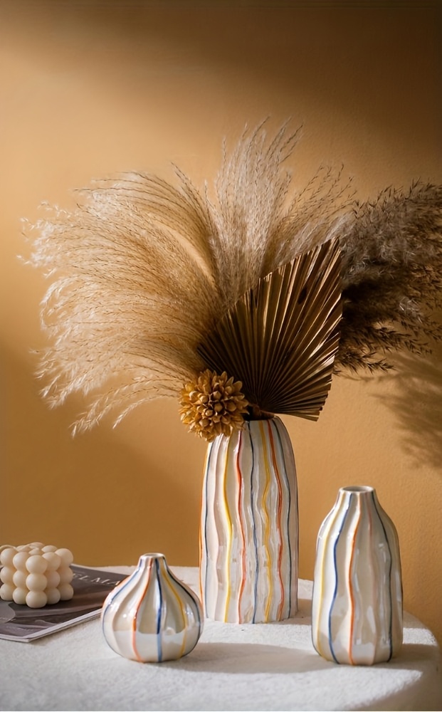 Vase Modern Striped Ceramic Flower Flower for Home Decor Large Floor Handmade Home Decorative for Living Room Office Wedding Gifts Ornament (Color : W : Flower Vases Decorative Ceramic Vase Modern Red and