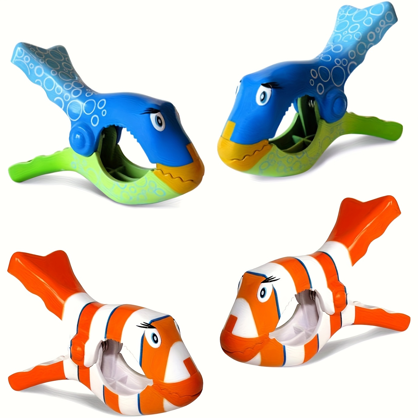 Image of Vacation! 4 Creative Beach Towel Clips, Clownfish Beach Chair Towel Clips, Plastic Lounge Chair Clips, Pool Lounger Clips In Blue + Orange Clownfish Design, Clothing Clips, Clothes Pins