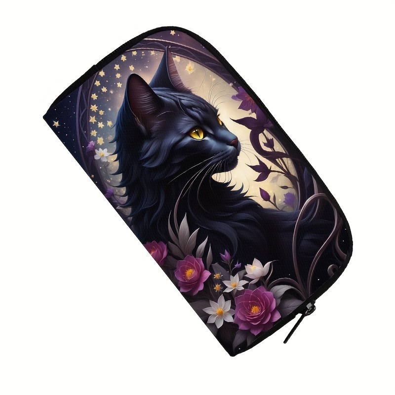 TEMU Kawaii Black Cat Moon Print Wallet Women Purse Credit Card Money Coin Bags Ladies Clutch Bag