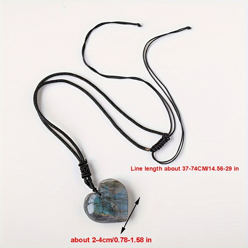 1pc Elegant Bohemian Heart Shaped Labradorite Crystal Pendant Necklace Iridescent Moonlight Gemstone with Black Cord Ideal for Gifting
