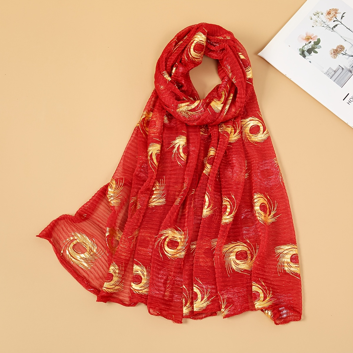 1 Pack Womens Lightweight Polyester Scarf Bohemian Golden