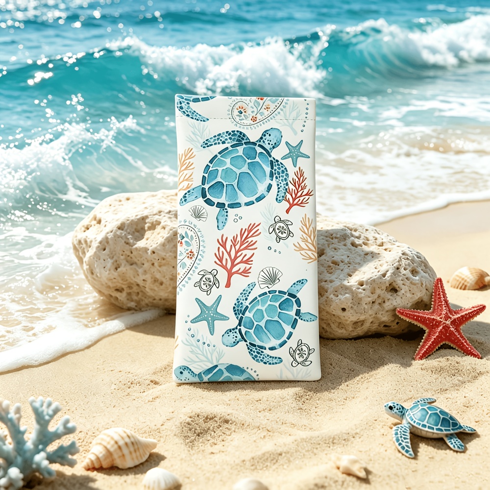 TEMU 1pc Ocean Element Material Glasses Pouch, Portable Bumper Glasses Bag, Suitable For Types Of Glasses Storage, Convenient For