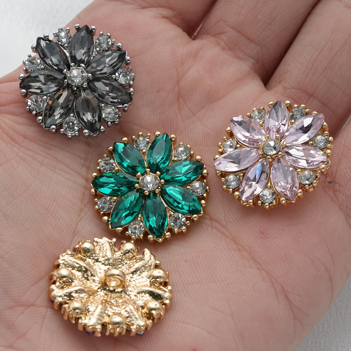 Bottoni eleganti strass fiori perle abbellimento scrapbooking 10