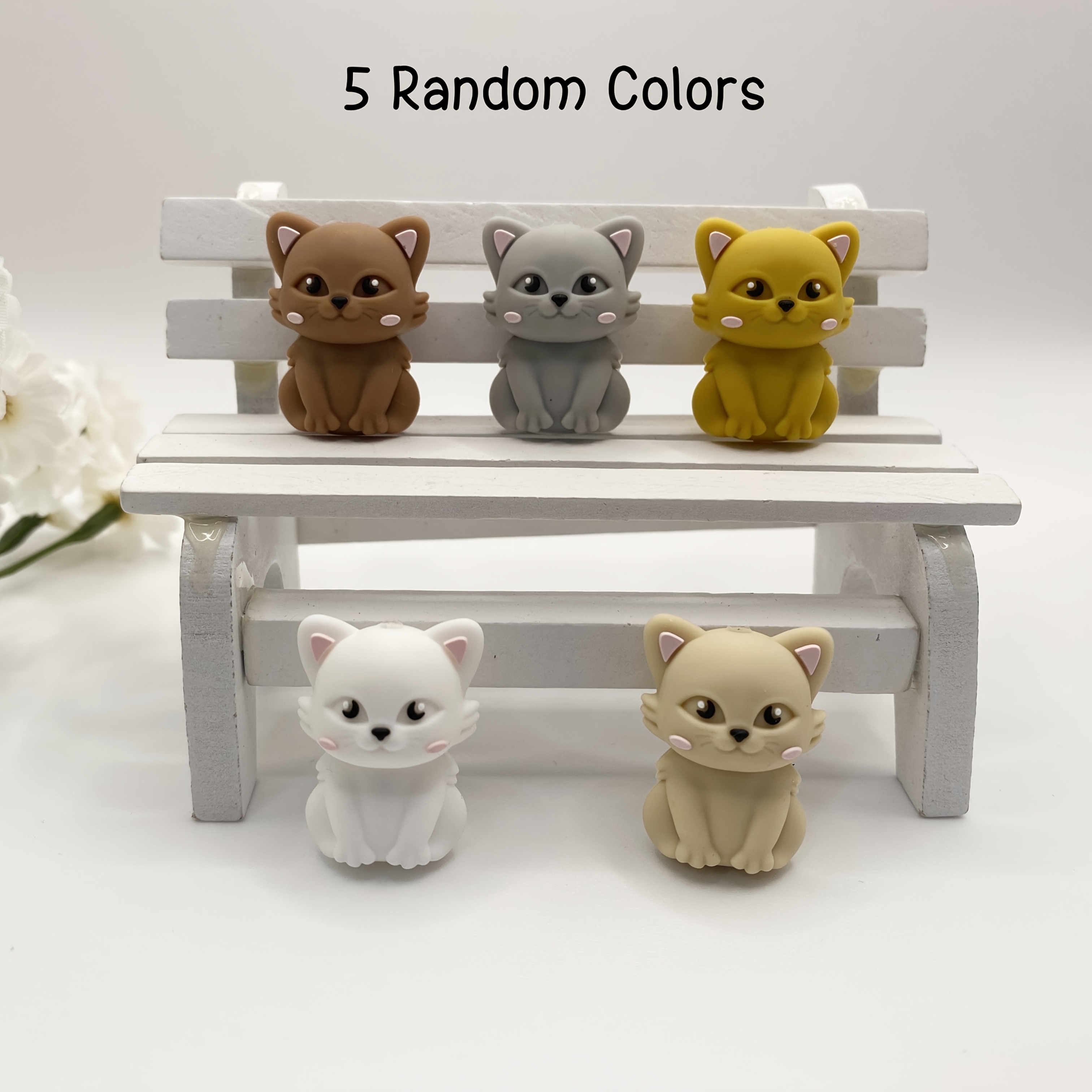 Colored Silicone Beads Shaped Like Small Cats, Sold In Packs Of Five, Ideal For Beaded Pens