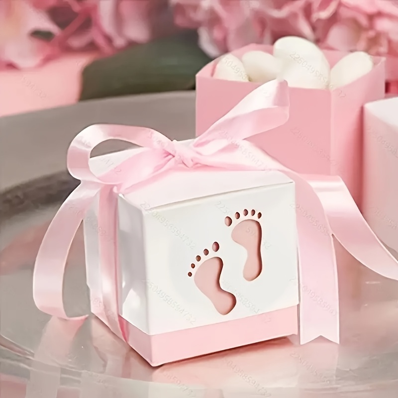 Image of Gift For Her/him 50pcs Birthday Gift Paper Boxes Gender Reveal Souvenir Packaging Boxes 1st Birthday Party Footprint Decor With Ribbon