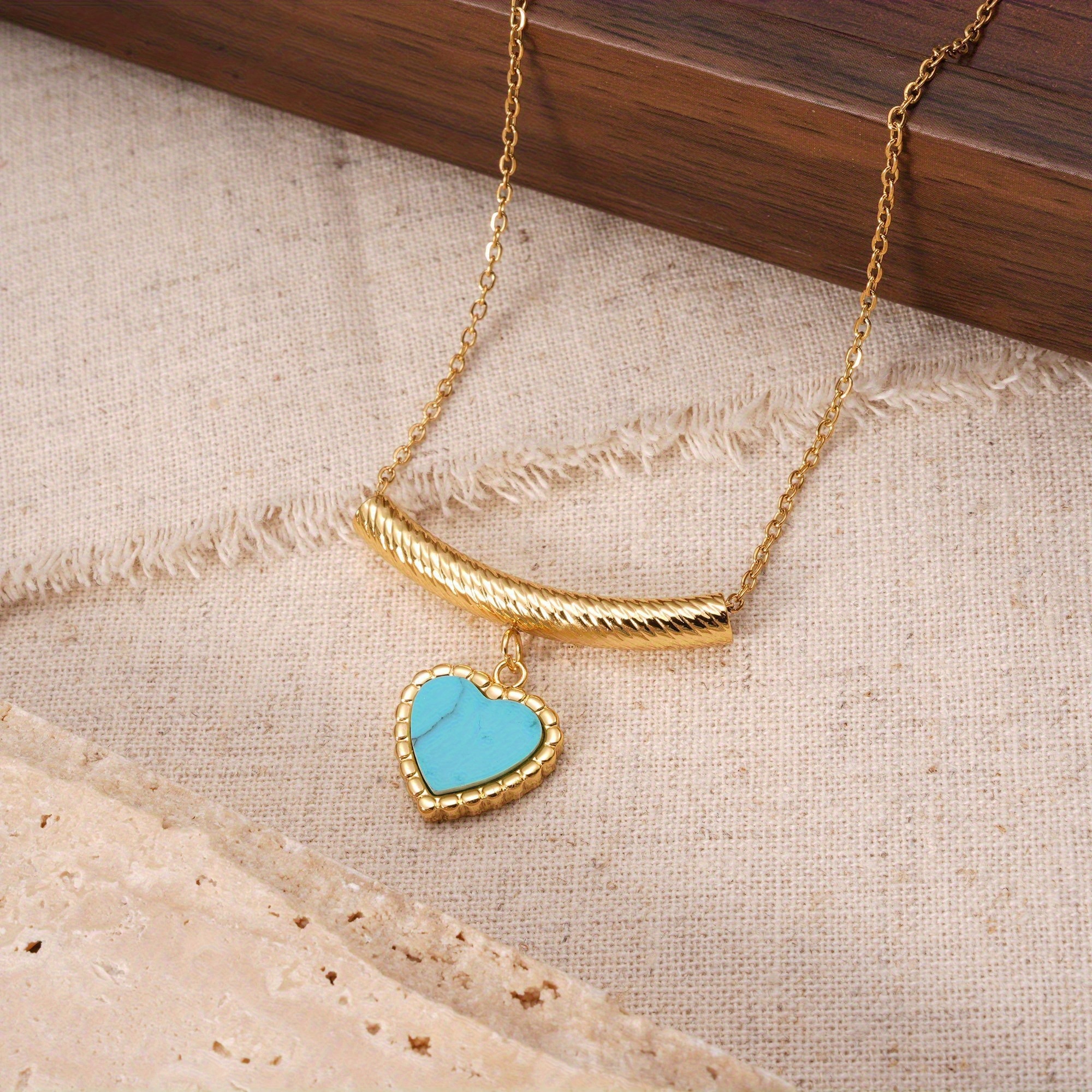 TEMU High Quality 304 Stainless Steel Necklace With Heart-shaped Design Boho Style Ideal For Daily And Vacation Wear Perfect For And Hypoallergenic