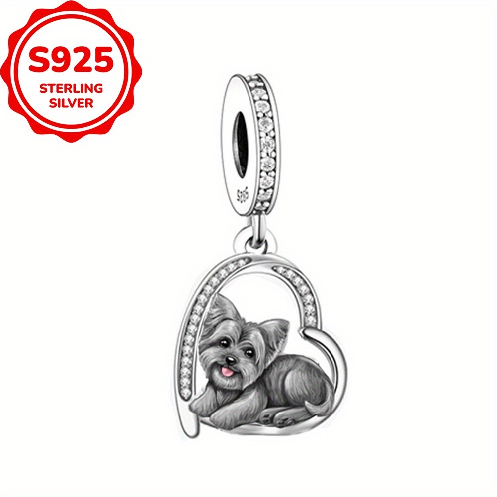 Image of 1pc 925 925 Silvery My Dog Heart Dangle Charms Beads Fit Original Charms Bracelet Birthday Or Mother's Day Gift