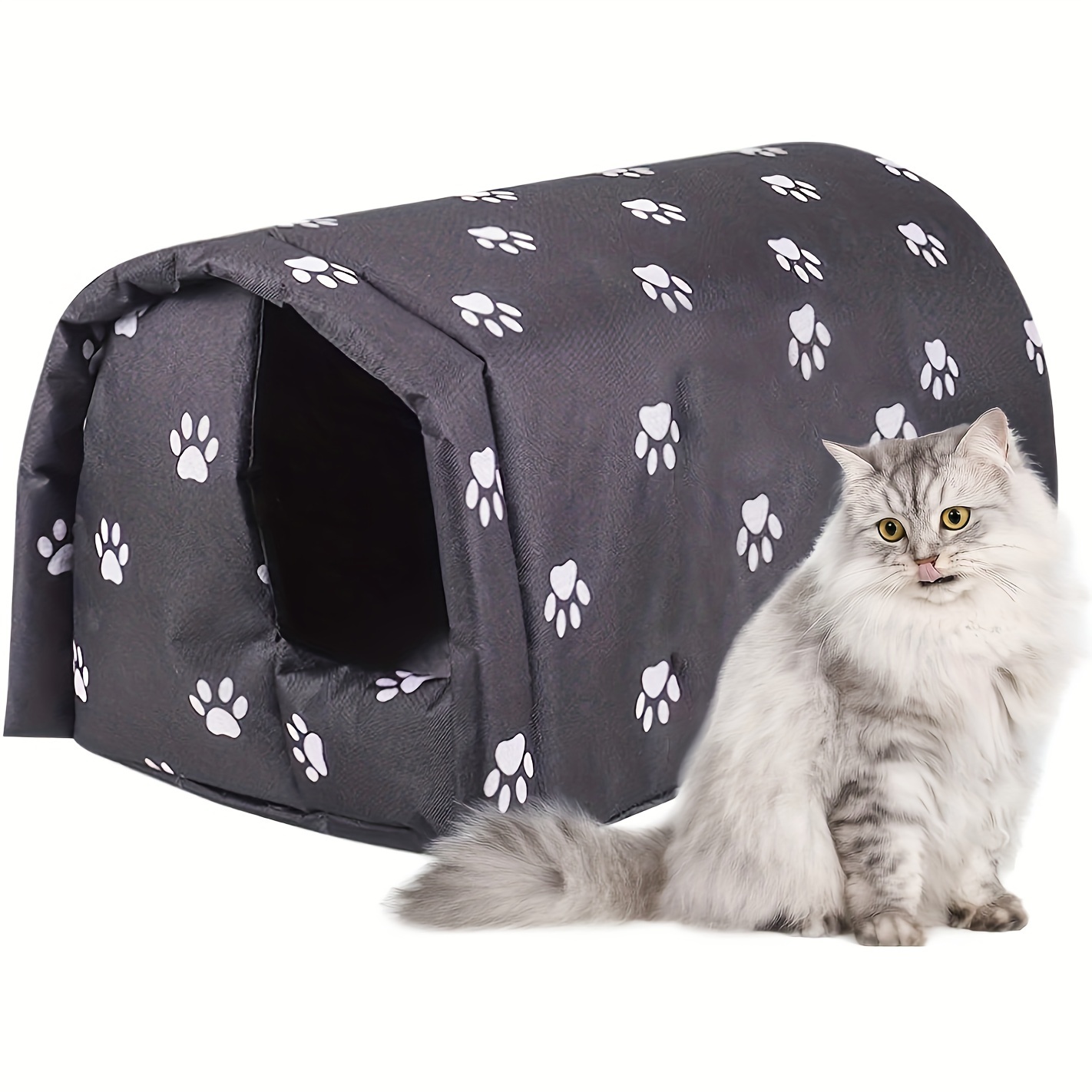 

Waterproof Outdoor Cat Shelter - Foldable, Warm Pet Cave For Winter | Anti-slip Kitten Tent Bed For Feral | Weatherproof Black Oxford Fabric