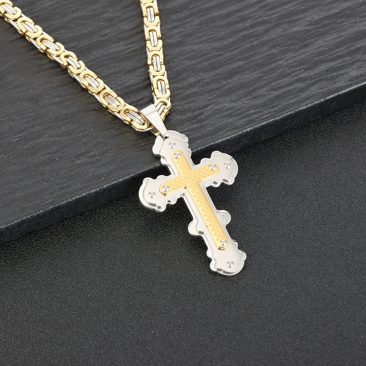 Durable 304 Stainless Steel Men's Cross Pendant Necklace