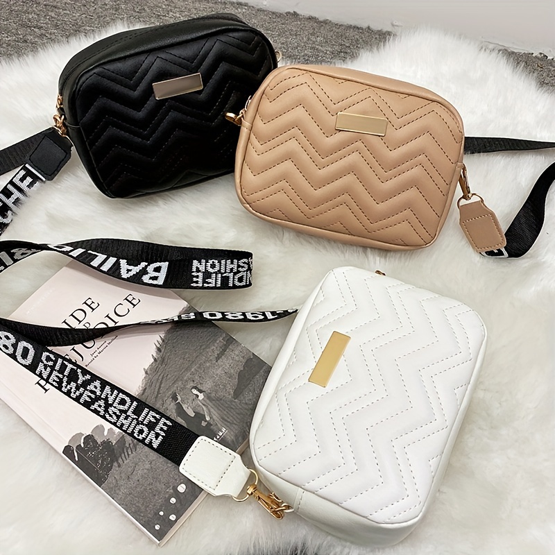 

Fashion Crossbody Bag For Women, Solid Color Synthetic Leather Shoulder Purse With Removable Strap, Stain Resistant Zippered Camera Bag In Khaki/white/black, Purse Crossbody