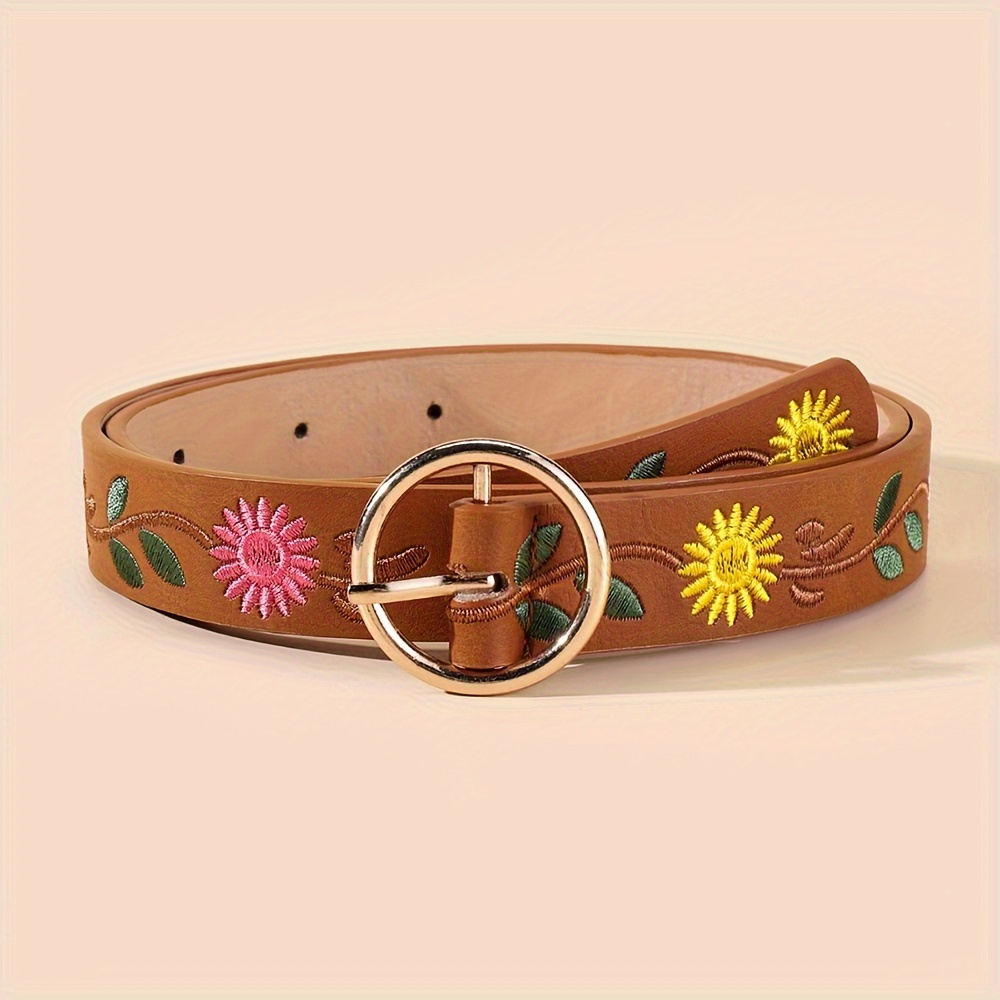 Round Buckle Faux Leather Belt