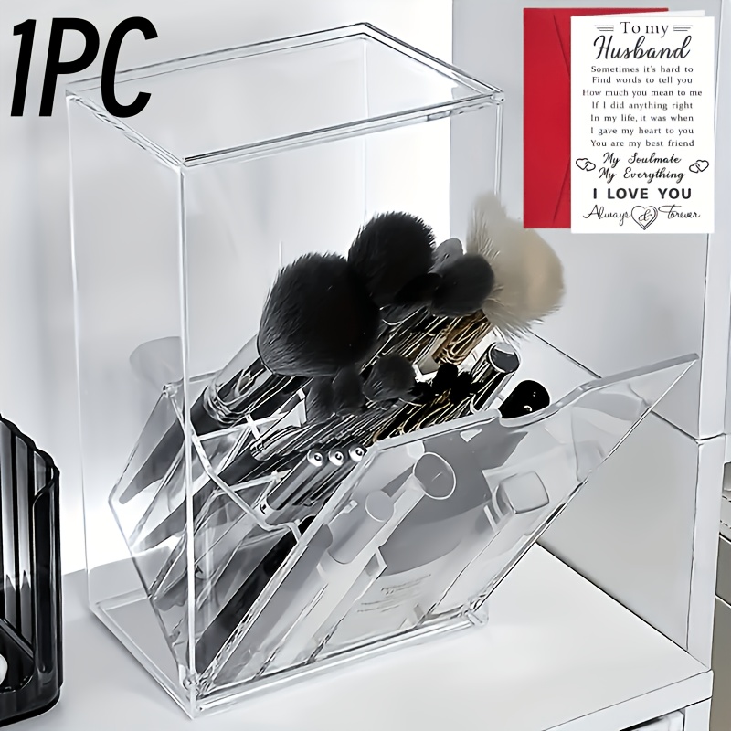 TEMU 1pc Acrylic Holder For Makeup Brushes - A Versatile Desk Organizer For Cosmetic Tools And Additions, Perfect As A Gift For Valentine's Day Or