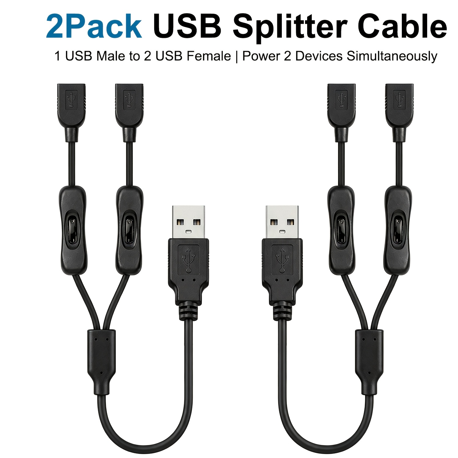 TEMU 2pcs USB 304 Câble d'extension avec interrupteur 2-en-1 USB 5V Public-To- pour ventilateur USB 5V, lampes de table, caméras de conduite. Charge