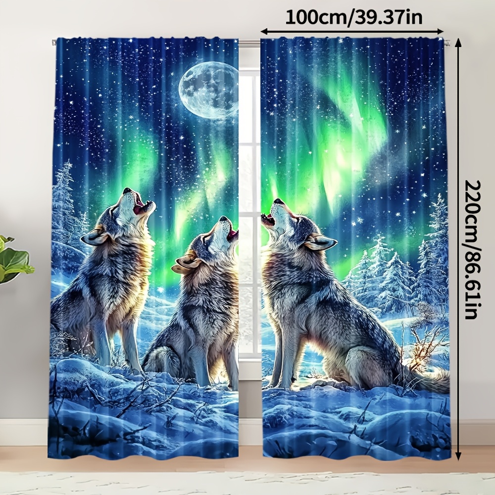 TEMU 2pcs, Birthday Curtain Set Wolves Machine Washable (without Rod,no Movement, No Battery) Decorations Inside Use For Bedroom & Rooms