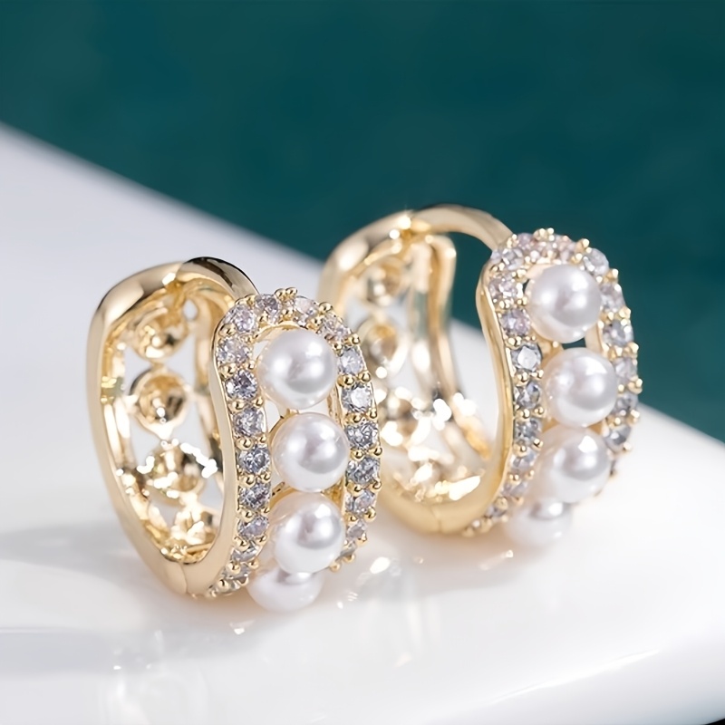 Image of Elegant French Style Inlay Synthetic Zirconia Hoop Earrings For Women Vacation Parties Daily Wear Temperament Luxurious Jewelry Gifts