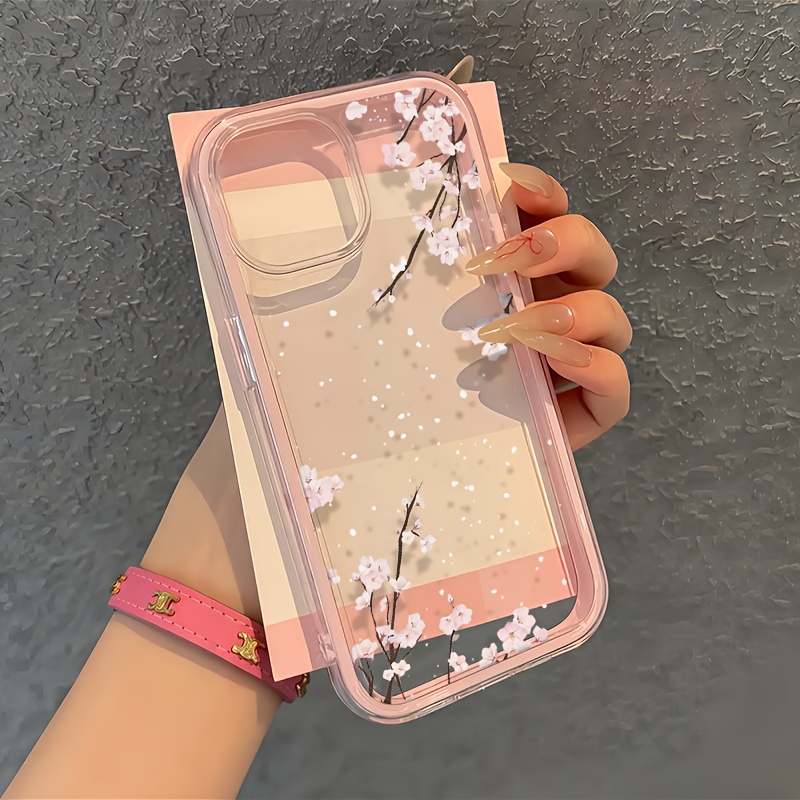 Phone Case: 1 Elegant Cherry Snowflake Dual-tone Soft Transparent Phone Case Compatible With Iphone 17, 16, 15, 14, 13, 12, 11 Pro Max, 14, 15, 16 Plus