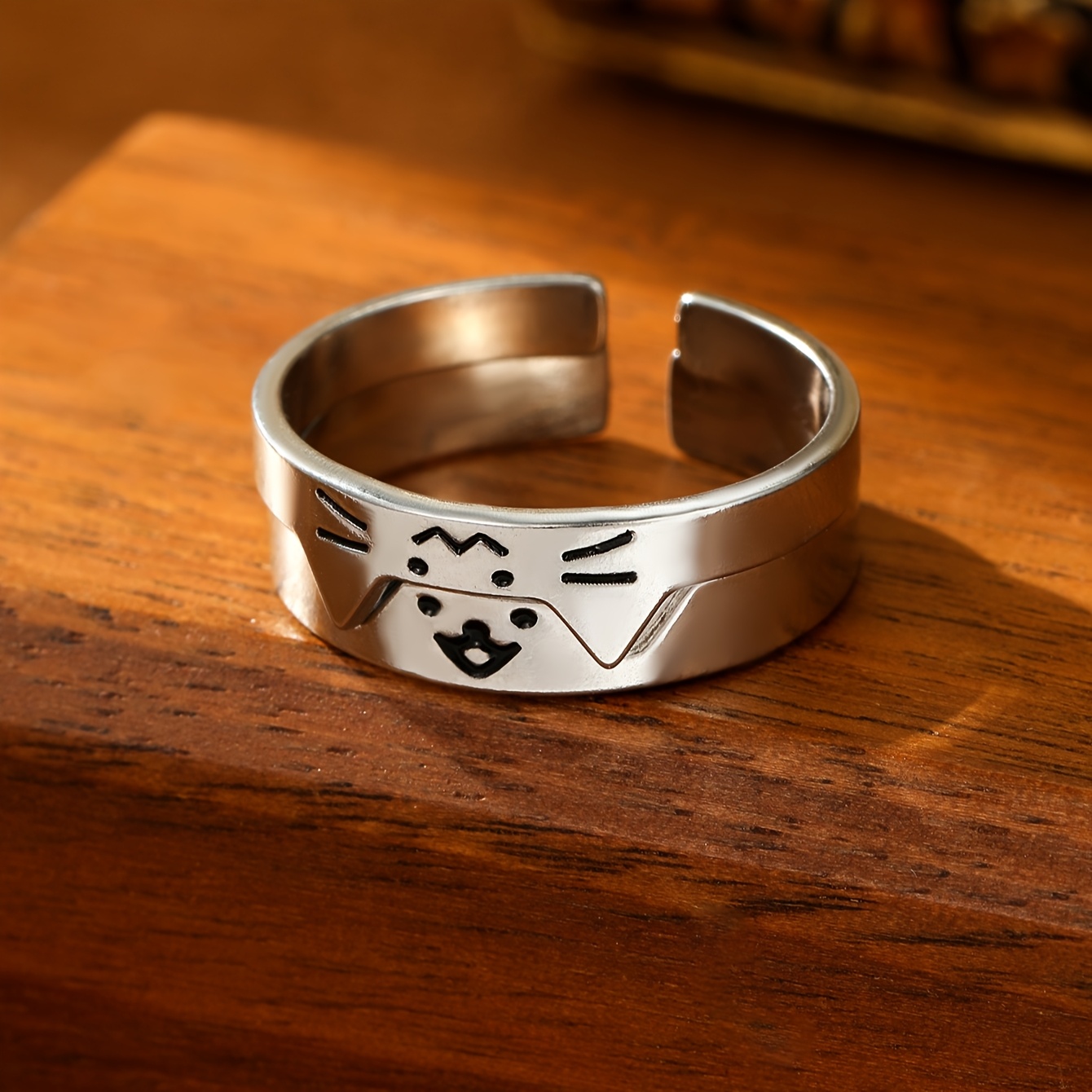 TEMU 2pcs Set Of Cat And Dog Lover Rings, Minimalist Styles, Cat And Dog Lover Gift, Stainless Steel Couple Accessories, Cute Cat And