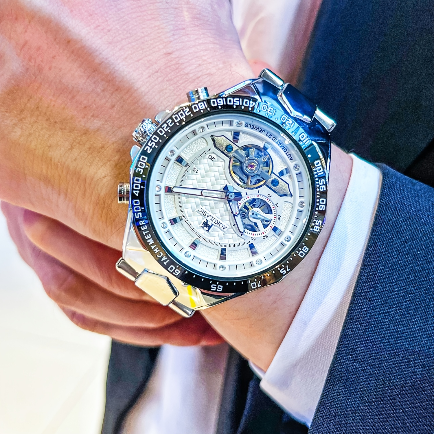 Dapper, Stylish Men's Automatic Mechanical Watch with Tourbillon Movement - Sleek Hollow Design, Stainless Steel Band