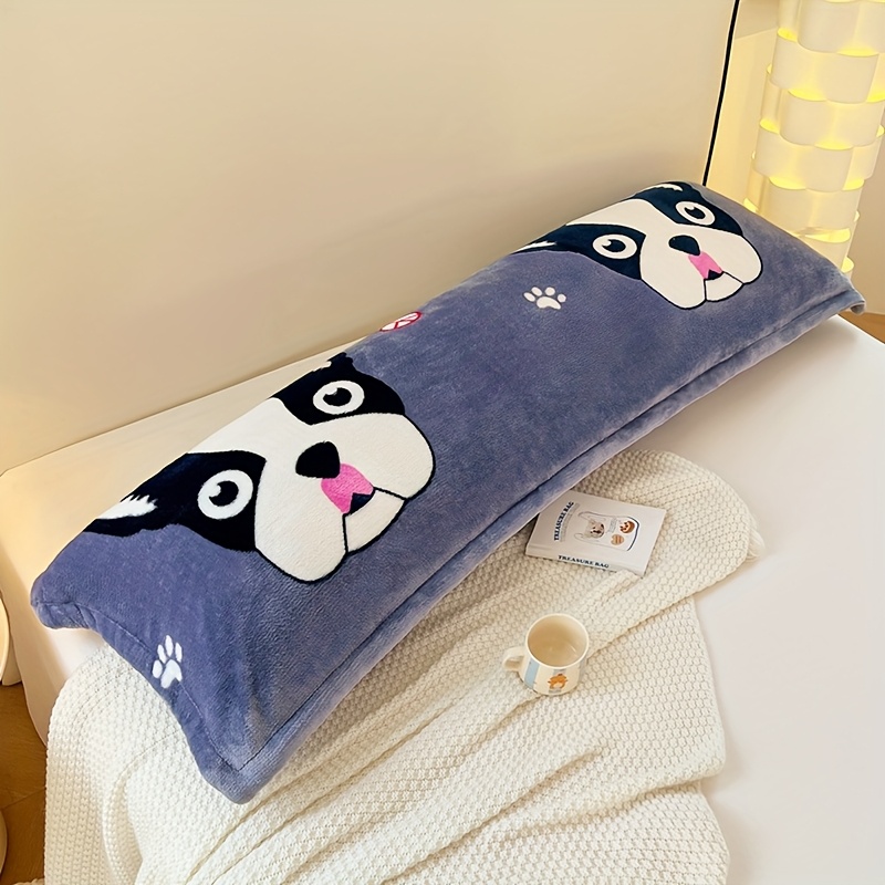 cartoon dog print plush pillowcase soft flannel polyester zippered closure machine washable     ideal for couples bedroom decor Product details 3