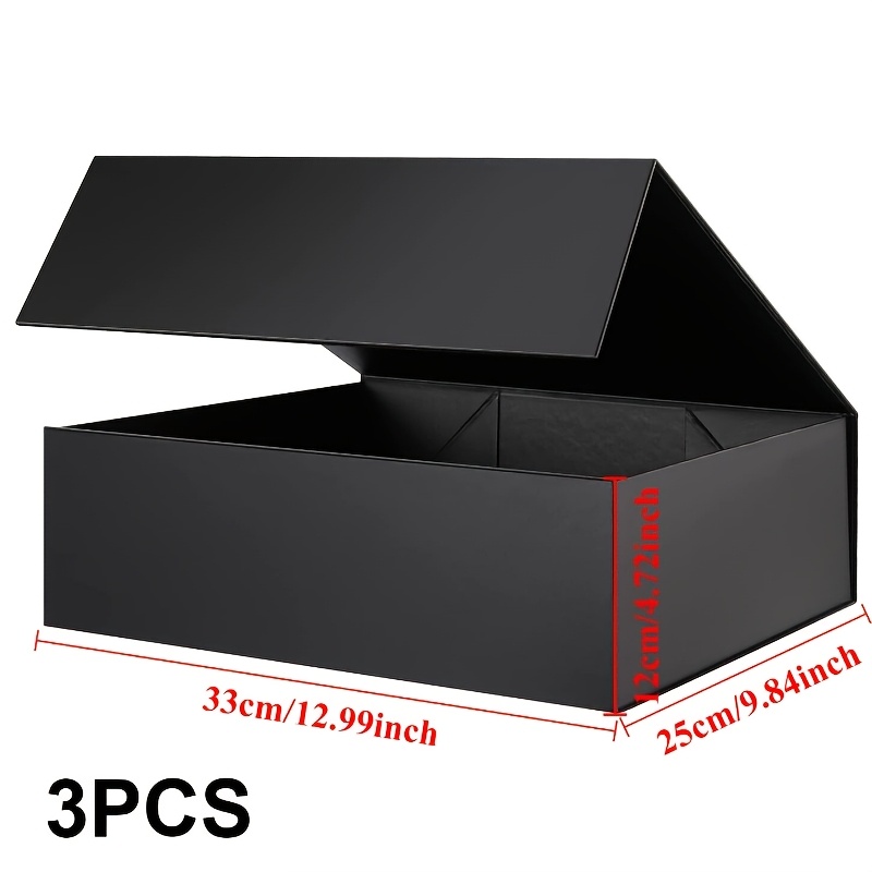 TEMU 3pcs Luxury Magnetic Closure Lid Gift Box Set Black Hamper Packaging Large Hard Boxes