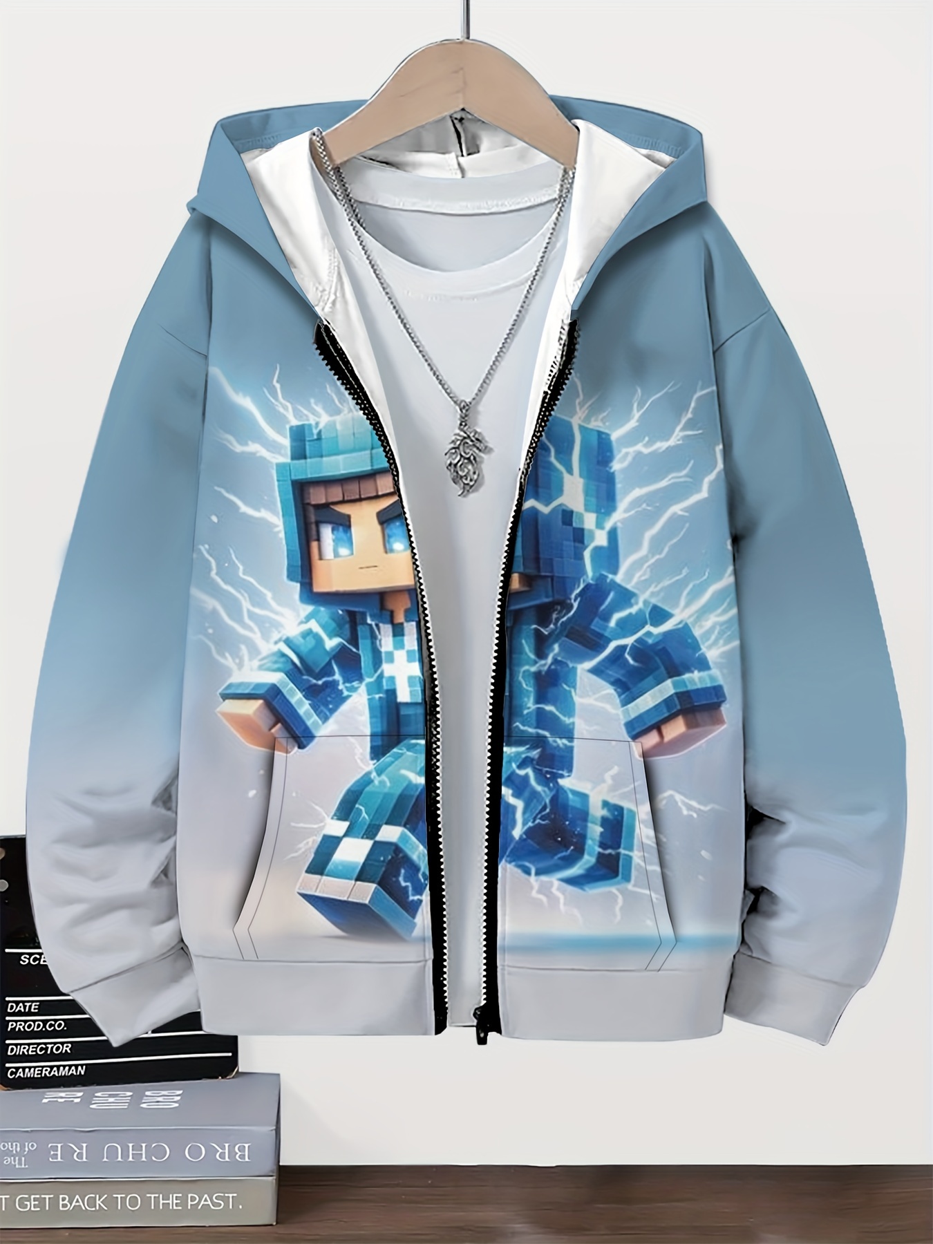 3pcs boys pixel art character zip hoodies long sleeve casual