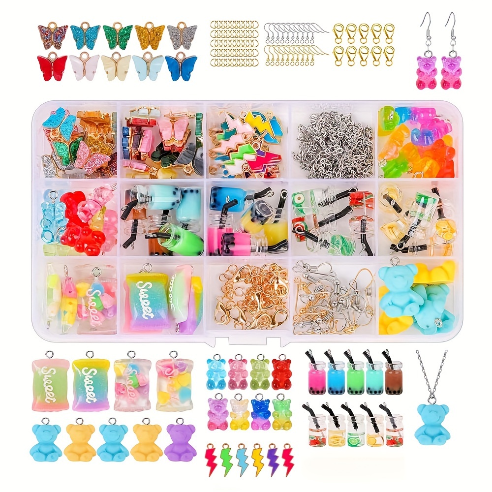 

182-piece Polyresin Jewelry Making Kit With Milk Tea, Candy, Popsicle Charms & More - Diy Summer Bead Necklace, Bracelet & Earring Craft Set For Parties & Gifts - No Electricity Needed