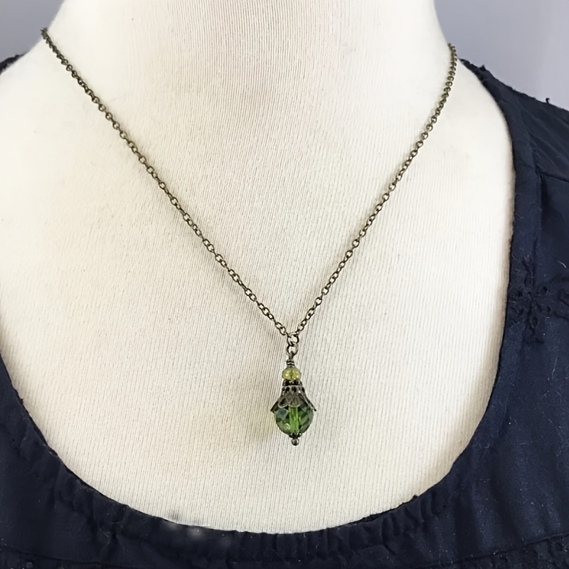 TEMU Diy Olive Green Dark Academia Necklace With Antiqued Brass Gift Box Packaging