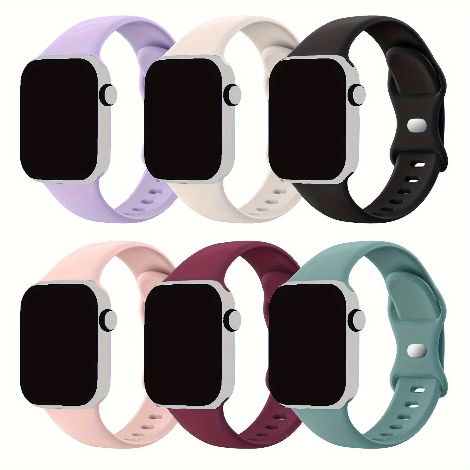 

6pcs Silicone Sport Bands For Apple Watch, Water-resistant Straps With Clasp, Compatible With Se/ultra/iwatch -10, No Battery Required, Apple Watch Strap