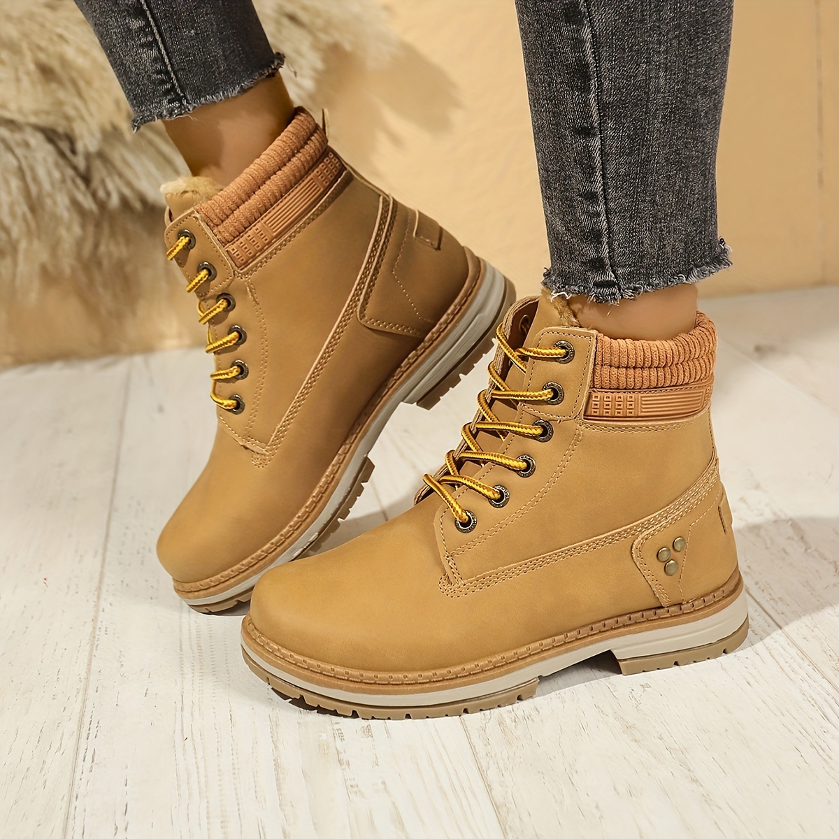Women's Winter High Quality Snow Boots with Fleece Lining Slip-Resistant  Rubber Sole, Round Toe Work Boots for Cold Weather, Warm Comfortable Ankle 