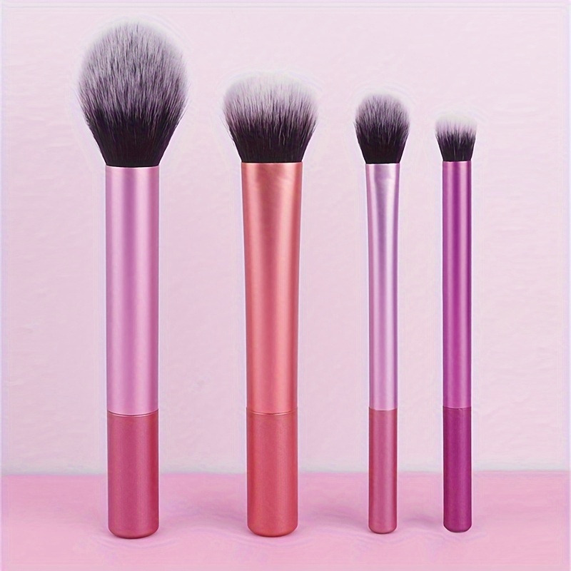 

4-piece Makeup Brush Set - Blush, Powder, Highlighter & Eyeshadow Brushes With Nylon Bristles For All Skin Types - Fragrance-free, Oval Shape Makeup Brushes Makeup Brushes Set