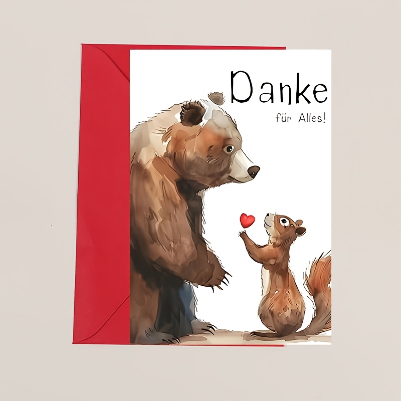 German Thank-you Card, Cute Bear Print, Fashionable Thank-you Card For , Family, , Colleagues