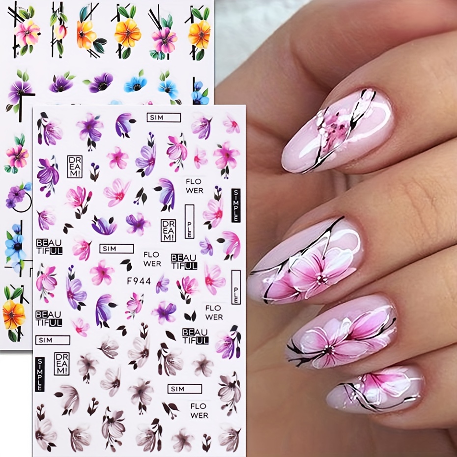 

2 Sheet Cherry Blossom Design Nail Art Stickers For Spring, 3d Clover Pineapple Fruit Sliders Self Adhesive Nail Art Decals For Nail Art Decoration,nail Art Supplies For Women And Girls