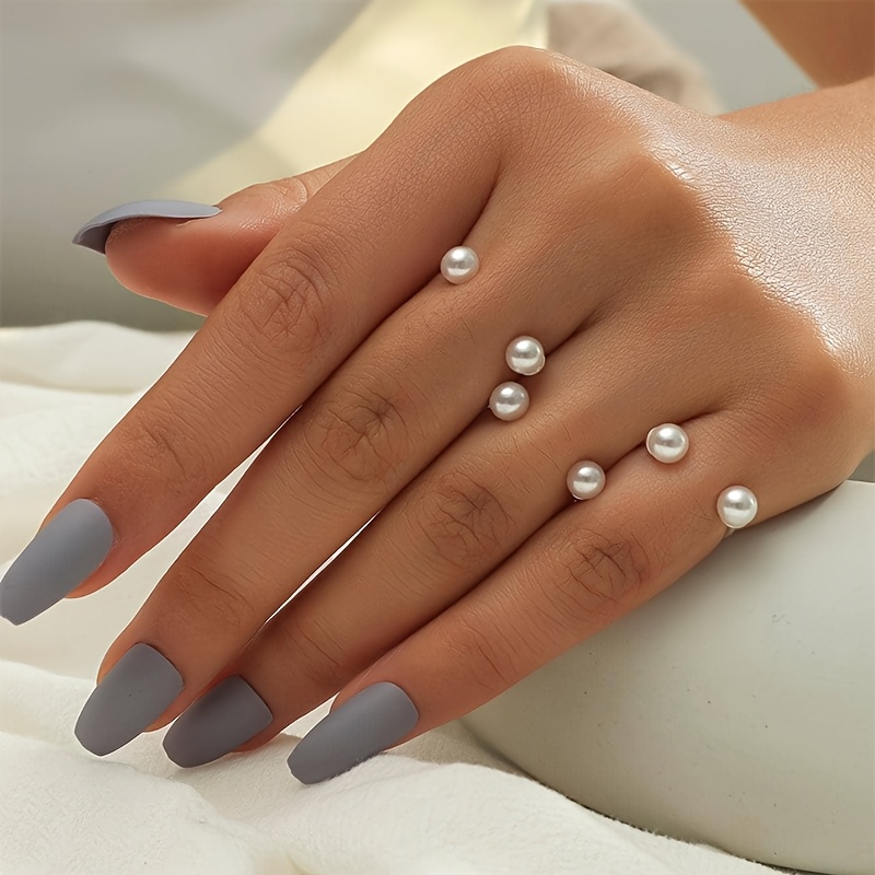 TEMU Conjunto de anillos abiertos para mujer, de perlas de elegante, 3 piezas