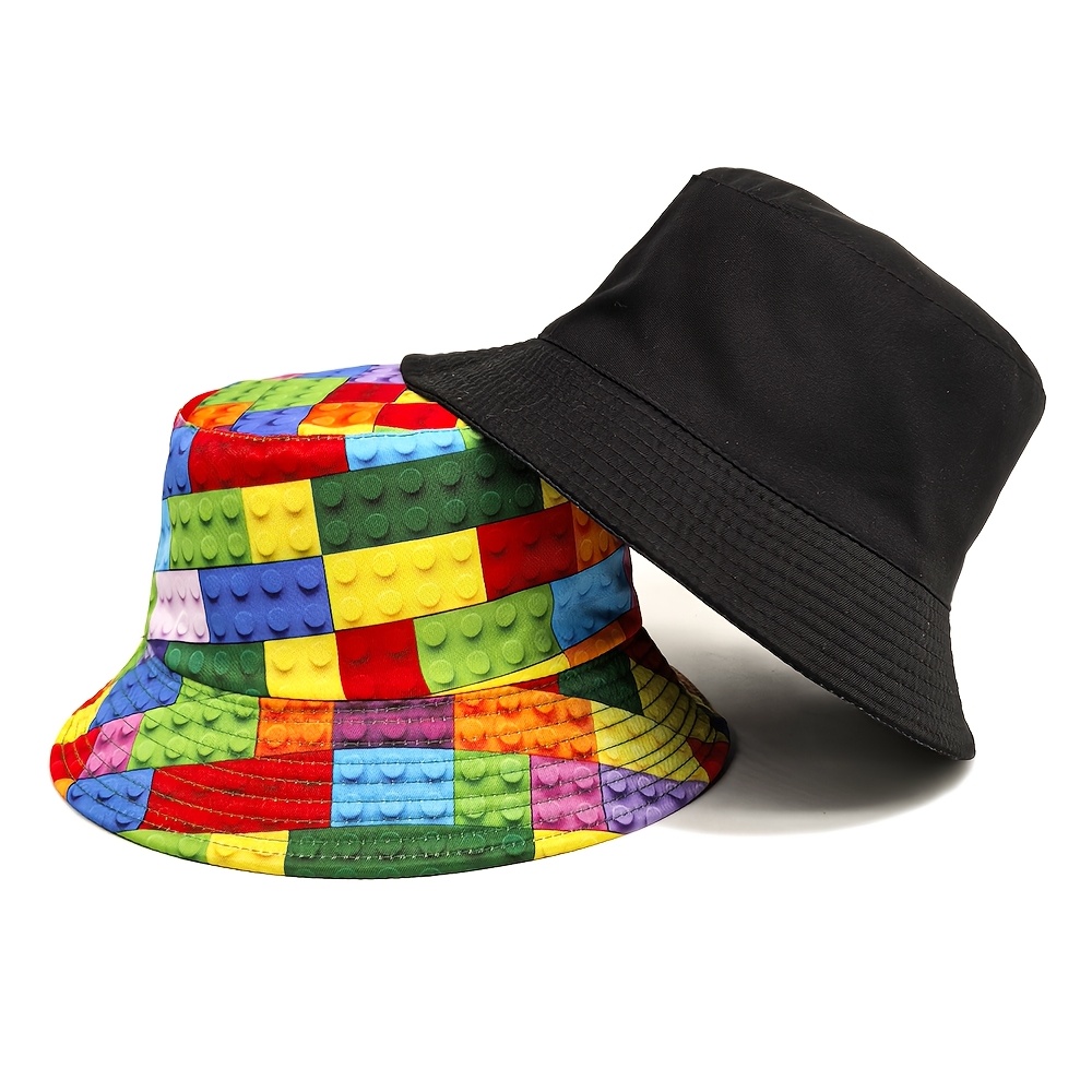 Reversible Fisherman Hat with Colorful Building Blocks Print